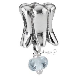 EUC Pandora 790248AQ Sterling Silver Tulip Dangle Charm w/ Aquamarine Stone